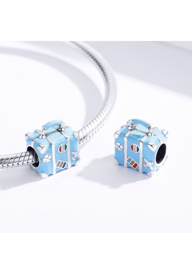 S925 Ayar Gümüş Dıy Bilezik Gevşek Boncuk Mavi Seyahat Çantası Boncuk Çok Renkli