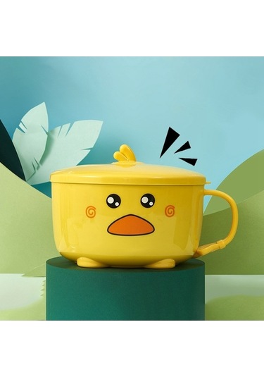 Sevimli Ördek Ramen Kasesi - Paslanmaz Çelik, Kapaklı, Meyve Ve Erişte İçin Sarı