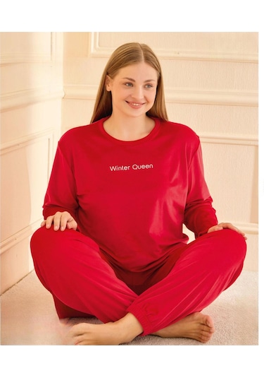 Mihra Kadın Kışlık Bisiklet Yaka Kadife Battal Pijama Takımı 132214k - 1 Adet Kırmızı Mihra Kadın Kışlık Bisiklet Yaka Kadife Battal Pijama Takımı 132214k - 1 Adet Kırmızı