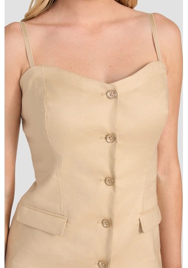 Guess Kadın Bej Keten Bluz Kahverengi