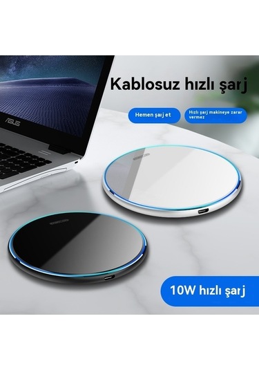 Willowhaven Yuvarlak Beyaz Ayna Cep Telefonu Kablosuz Şarj Cihazı - Jian Fan, 15w Qc3.0, X8 Akrilik, Lunarose Mağazası ' Beyaz