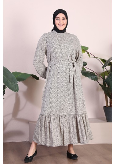 Kadin Buyuk Beden Elbise Tesettur Giyim Hakim Yaka Çıtır Desen 001