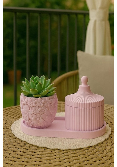 Çiçek Desenli Pembe 3 Lü Set
