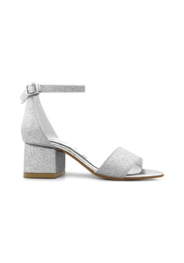 Lilo Simli Gümüş Tek Bantlı Kız Çocuk Topuklu Abiye Ayakkabı Gümüş