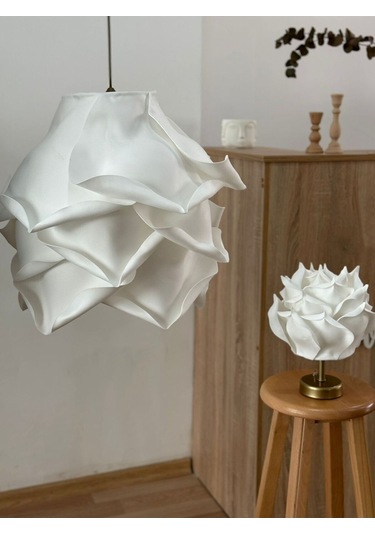 Modern Eva Gül Beyaz Tasarım Sarkıt Avize Beyaz