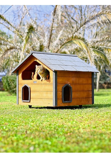 Mandu Ahşap Teraslı Dublex Kedi Evi
