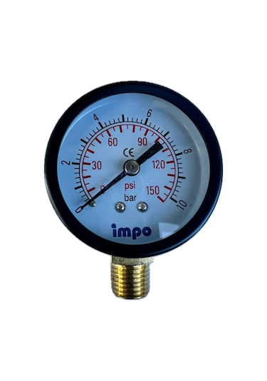 Manometre 50 - 0 10Bar - Metal Gövdeli - Alttan Çıkışlı - Impo