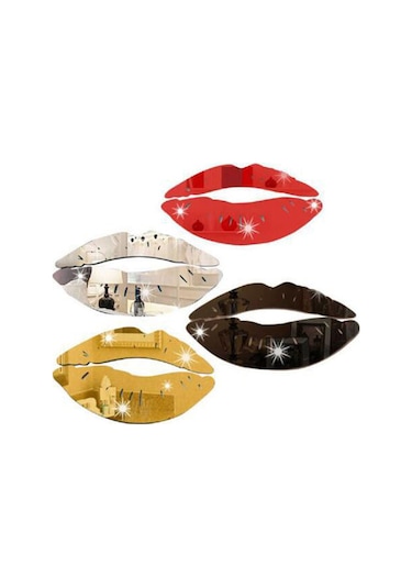 Mufunye Dudak Şekilli Ayna Duvar Sticker Seti - Kırmızı, Altın, Siyah, Gümüş Renk Seçenekleri - Dekoratif Duvar Aksesuarı Çok Renkli