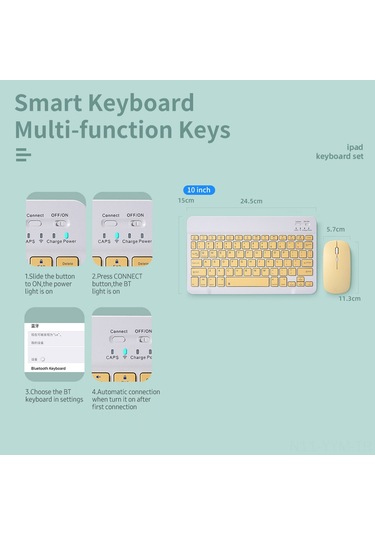 Geeksen Sk-030 10 İnç Bluetooth Klavye Ve Fare Seti - 78 Tuşlu İnce Tasarım, 3 Dpı Ayarlı, Çoklu Sistem Uyumlu, Şarj Edilebilir Yeşil Diğer