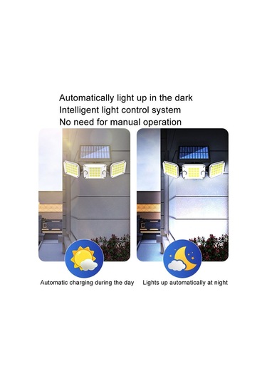 Sones Dış Mekan Üçlü Kafa 224led Çift Sensörlü Güneş Enerjili Duvar Işığı Dönen Gövde Sensörlü Işık Bahçe Ev Aydınlatması, Stil: İntegral