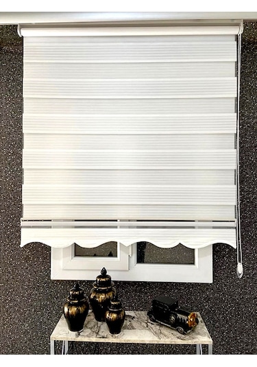 Beyaz Dar Plise Zebra Stor Perde Altı Etekli