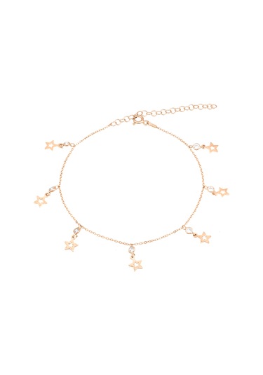 Brezza Lusso Jewelry Yıldızlı Model Zirkon Taşlı Sallantılı Gümüş Kadın Ayak Halhal Rose Rose Gold
