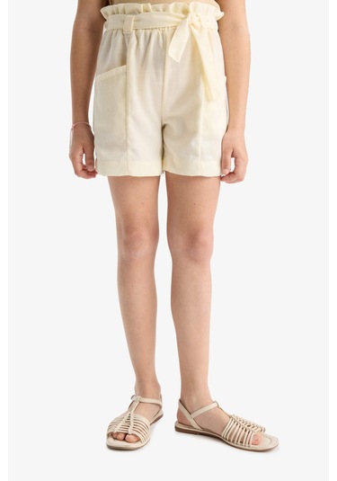 Defacto Kız Çocuk Cepli Paperbag Şort C0266A824SMER99 Ekru