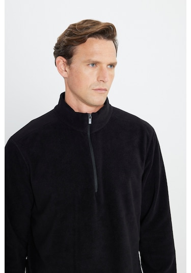 AC&Co / Altınyıldız Classics 4A5221100016SYHM Anti-Pilling Tüylenme Yapmayan Bato Yaka Erkek Polar Sweatshirt Siyah