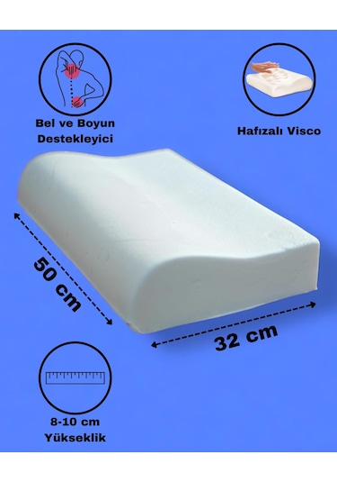 Boyun Destekli Hafızalı Visco Yastık Yıkanabilir Kılıf Görsel Çanta Beyaz