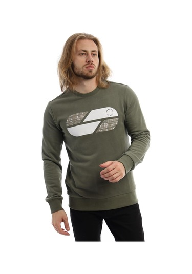 Erkek Polo State Baskılı Bisiklet Yaka Sweat Koyu Yeşil