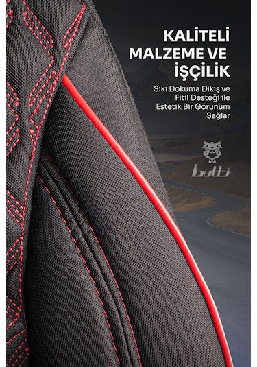 Siyah - Kırmızı Buttı Speedy Serisi Premium Oto Koltuk Kılıfı Ortopedik Destekli, Ön Arka Tam Set, Aırbag Uyumlu