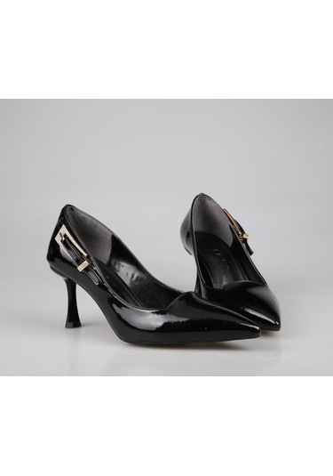 Feles 129-1295 Siyah Rugan Kadın Topuklu Ayakkabı Siyah Rugan