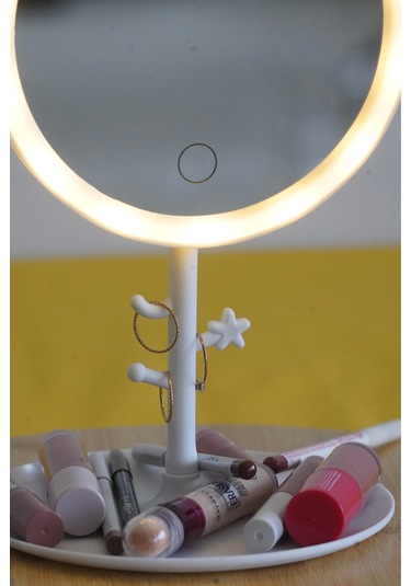 Led Işıklı Yuvarlak Makyaj Aynası Şarj Edilebilir 3 Farklı Renk Beyaz