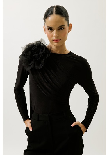 Luna Çiçek Broş Siyah Siyah