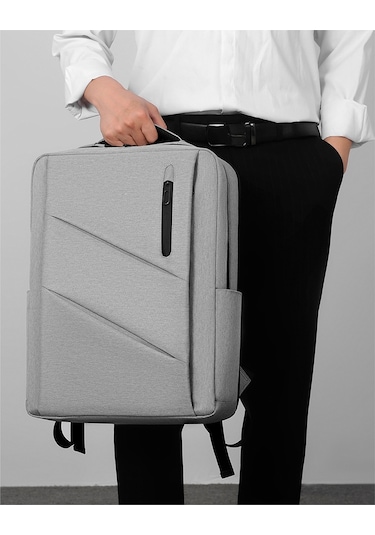 Sones Usb Şarj Portlu 17" Laptop Sırt Çantası, Su Geçirmez Sırt Çantası Gri