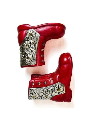 Uretti - Hülya 6683 1710 El Yapımı Alüminyum Kabartma İşlemeli Simli Seramik Ayakkabı 2'li Biblo Seti 2 Adet