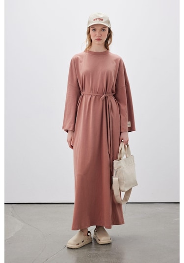 Manuka Oversıze Uzun Rahat Elbise Gül Kurusu Gülkurusu