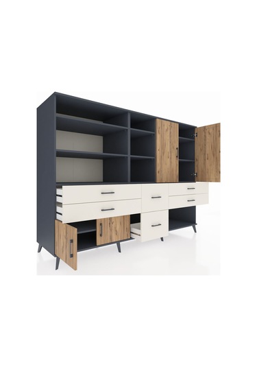 Kronos Dolap 10 Raflı 6 Çekmeceli 4 Kapaklı 220x59x163 Antrasit-ç Antrasit-çam/aytaşı