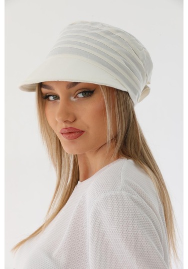 Safari Bağlamalı Ekru Siperli Bandana Vizör Ekru