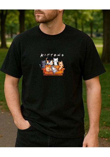Hugo Boss Kittens Baskılı T-shirt Siyah