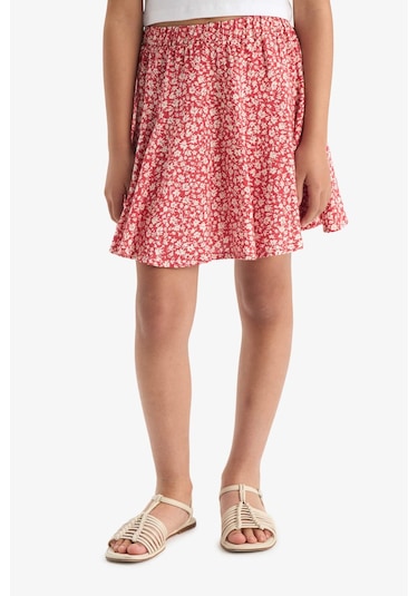 Defacto Kız Çocuk Desenli Esnek Belli Viskon Etek E3836a825smrd62 Kırmızı
