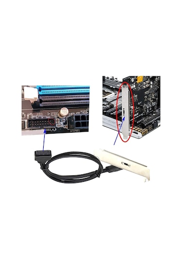Usb3.0 Anakart 20 Pin Dişi To Type C Breketi 19 Pin -type C Çevirici