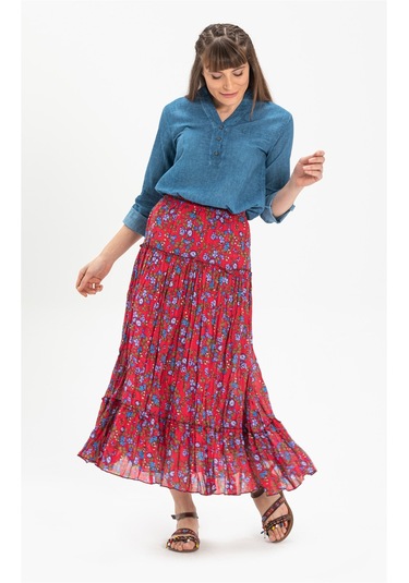 Uzun Kol Şile Bezi Akasya Bluz Kot Mavi Ktmv İndigo