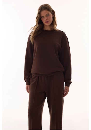 Penti Kahverengi Bisiklet Yaka Oversize Modal Sweatshirt
