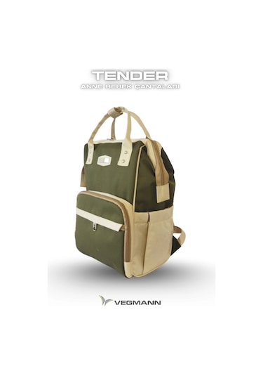 Vegmann Tender Impertex Kumaş Anne Bebek Bakım Sırt Çantası Biberon Termos Gözlü Haki-bej Haki-bej Bej - Haki