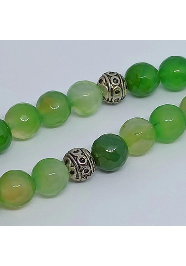 Kesebe Doğal Yeşil Akik Jade Yeşim Taşlı Tespih - El Yapımı Koleksiyonluk Parça Çok Renkli