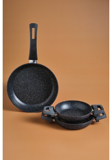 Karaca  Biogranit Dide 3'lü Tava Sahan Seti Siyah