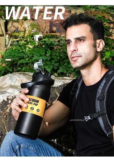 800/1000/1200/1500 Ml 304 Paslanmaz Çelik Termos Pipetli Termal Kupa Bardak Black 1200ml Black