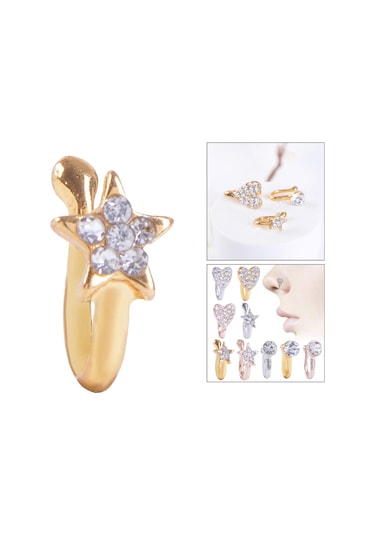 Suntek Glitter Klipsli Sahte Burun Halkası Altın-yıldız Altın