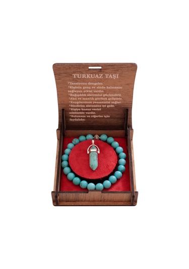 Hediye Kutulu Doğal Turkuaz Taşlı Bileklik Ve Kalp Kolyeli Set Turkuaz