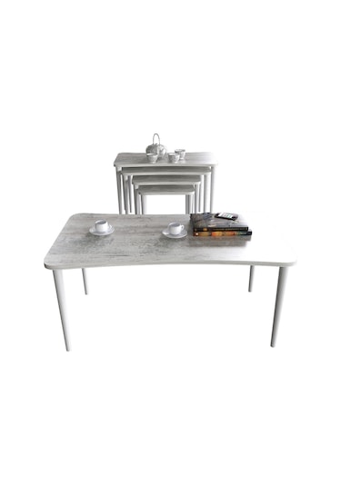 Alanur 5li Orta Sehpa Ve Zigon Sehpa Ahşap Ayaklı Çay Kahve Sehpası Xl Salon Seti Kristal