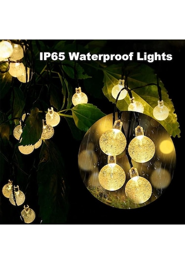 Mighty Enerji Tasarruflu Güneş Enerjili Cam 7 M 50 Led Sarı Aydınlatma Lambası Bahçe Süsü Set - Tekli Set