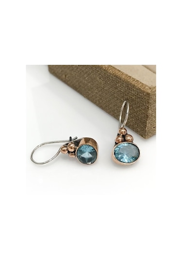 Mavi Topaz Taş Tamamı El Üretimi Gümüş Küpe