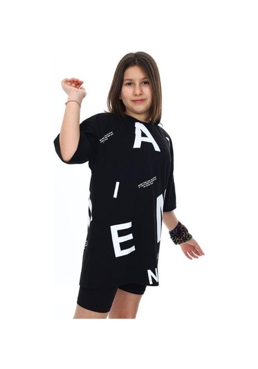 Çocuk Pano Baskılı Tshirt-14543 SIYAH