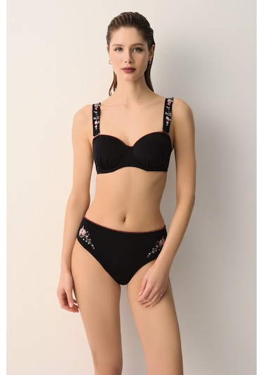 Suwen Karla Yüksek Bel Nakışlı Bikini Alt Sb26153012012 Siyah