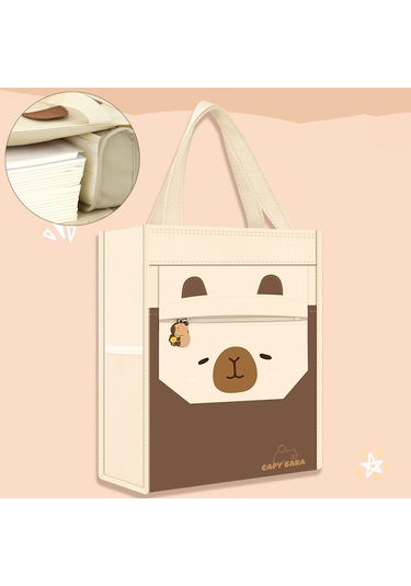 Suntek El Çantası Sevimli Üst Saplı Cepli Çocuk Tote İş Kahverengi