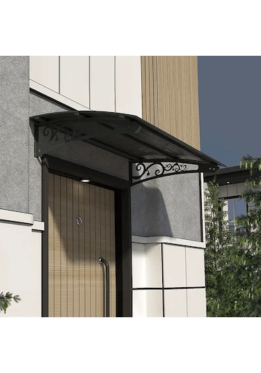 SundurmaX Pratik Metal Sundurma 120x100 Lale Serisi Kapı Üstü Sundurma Siyah - Füme