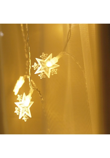 Geeksen Yıldız Desenli 1.5m 10 Led Noel Dekorasyon Işığı, 2xaa Pil, Sürekli Aydınlatma, Islak Beyaz Işık Diğer