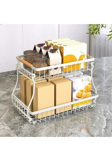 Suntek 2 Katlı Meyve Sepeti Yerden Tasarruf Sağlayan Büyük Beyaz