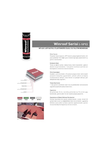 Winroof Wp40k Arduazlı Kumlu Rulo Membran, Kırmızı, -10c, 1 Rulo 10 M2, Kapatır.